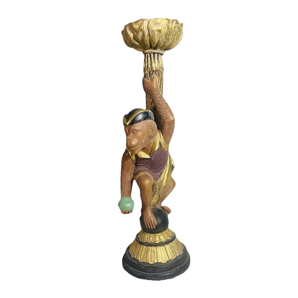 Vtg Resin Pirate Monkey pillar candle Stand, Sterling Industries